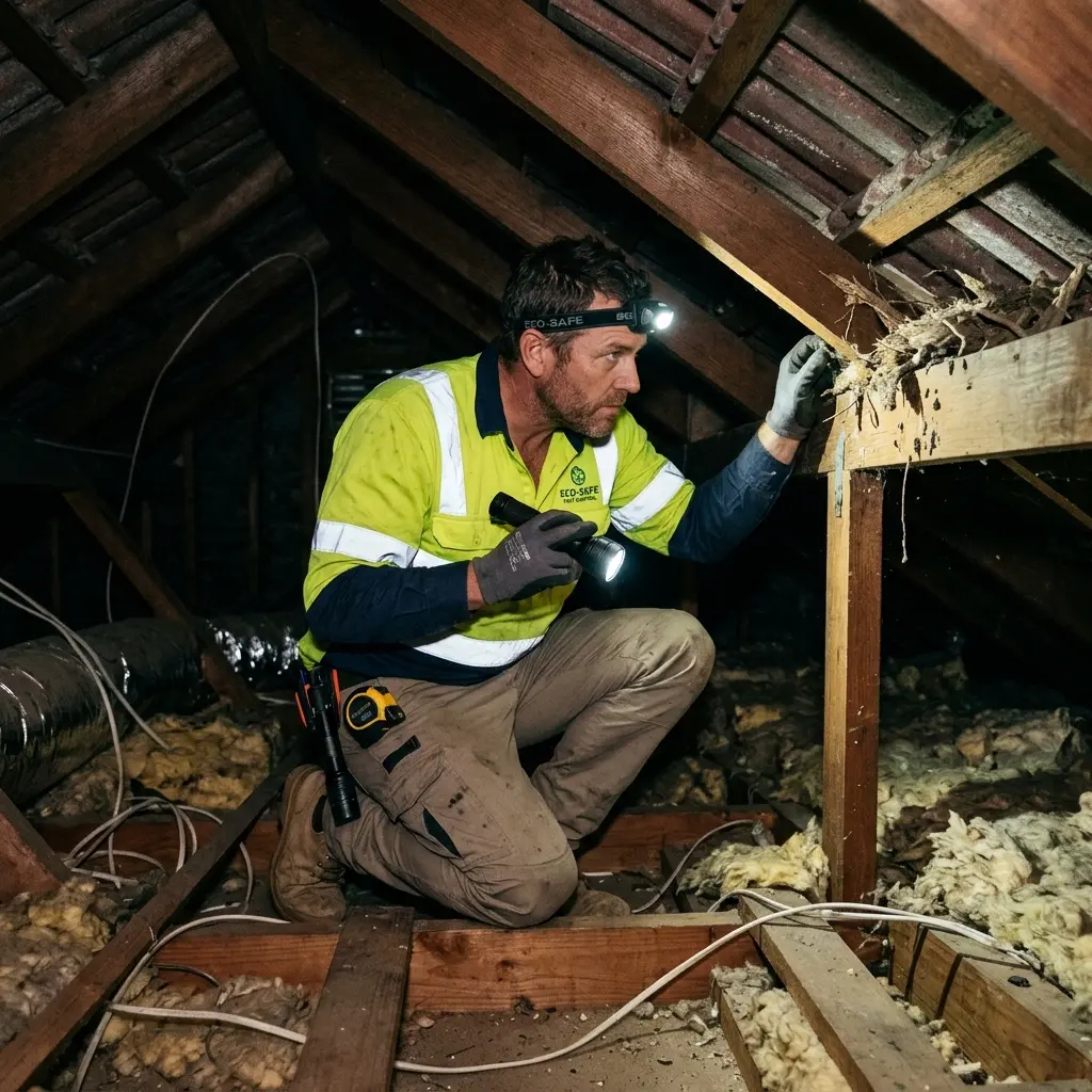 Technician inspecting a Travancore subfloor void for a deceased cat